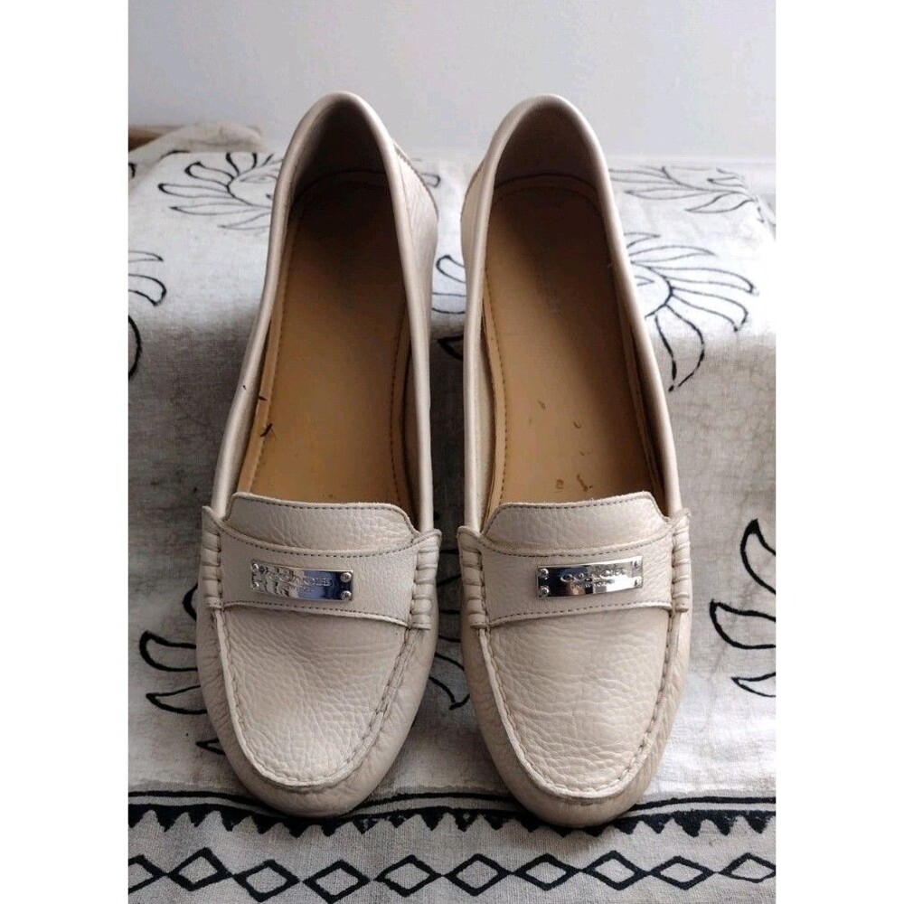 Coach Frederica Pebbled Leather Driving Loafers Ivory "Milk" Women’s 11 M Preppy